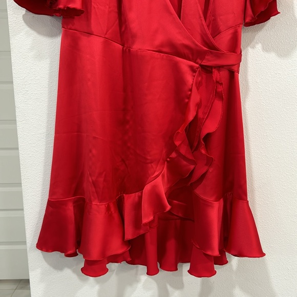 Asos Flounce London Satin Wrap red mini dress, size 10, worn once - Picture 7 of 7
